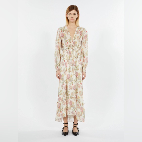 The Kooples Dresses & Skirts - The Kooples Pink Floral Silk Ruffle Maxi Dress Luxury New Size 2 Medium $715